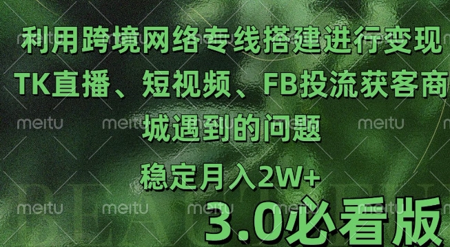 利用跨境电商网络及搭建TK直播、短视频、FB投流获客以及商城遇到的问题进行变现3.0必看版【揭秘】-温暖资源库