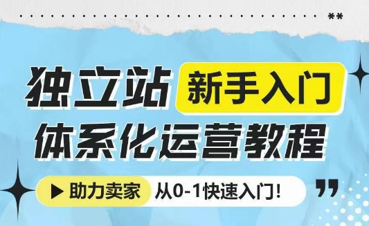 独立站新手入门体系化运营教程，助力独立站卖家从0-1快速入门!-温暖资源库
