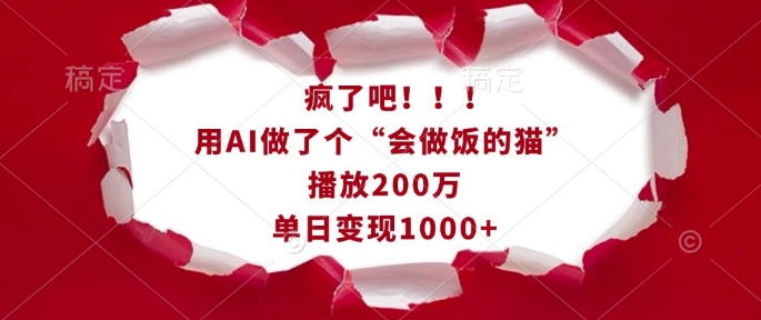 疯了吧！用AI做了个“会做饭的猫”，播放200万，单日变现1k-温暖资源库
