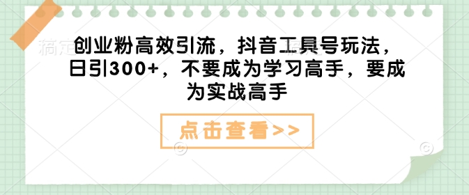 创业粉高效引流，抖音工具号玩法，日引300+，不要成为学习高手，要成为实战高手-温暖资源库