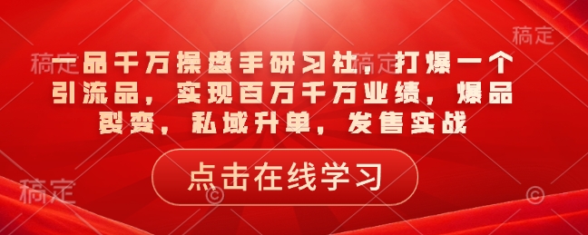 一品千万操盘手研习社，打爆一个引流品，实现百万千万业绩，爆品裂变，私域升单，发售实战-温暖资源库