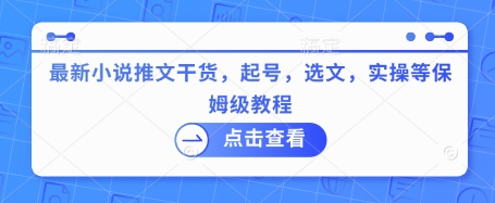 最新小说推文干货，起号，选文，实操等保姆级教程-温暖资源库