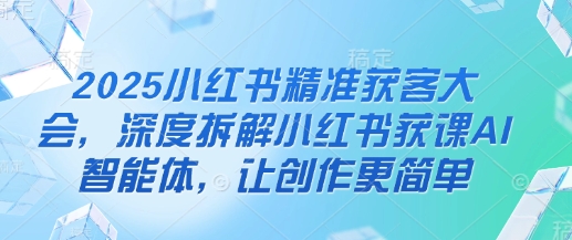 2025小红书精准获客大会，深度拆解小红书获课AI智能体，让创作更简单-温暖资源库