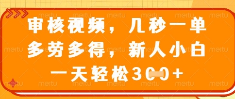 最新审核视频，几秒一单，多劳多得，新人小白一天轻松3张【揭秘】-温暖资源库