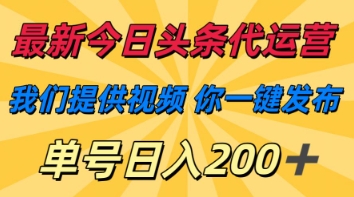 最新今日头条代运营，我们提供视频，你一键发布，单号日入200+【揭秘】-温暖资源库