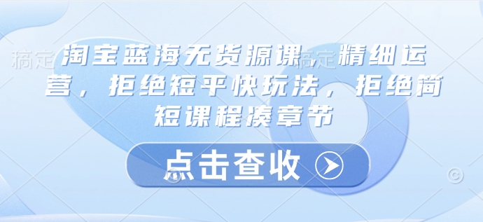 淘宝蓝海无货源课，精细运营，拒绝短平快玩法，拒绝简短课程凑章节-温暖资源库