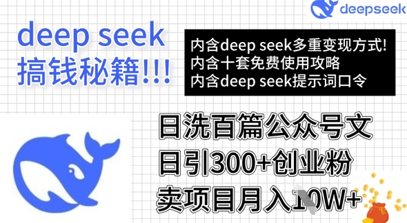 用DeepSeek日洗百篇公众号文章，轻松日引300+创业粉，卖项目月入1w+-温暖资源库