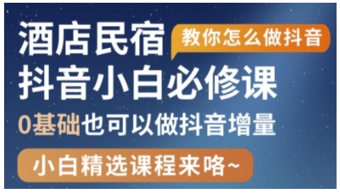抖音本地生活酒店民宿运营，0基础也可以做抖音增量-温暖资源库