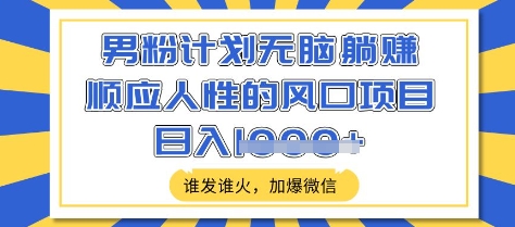 男粉计划无脑躺Z，顺应人性的风口项目，谁发谁火，加爆微信，日入多张【揭秘】-温暖资源库