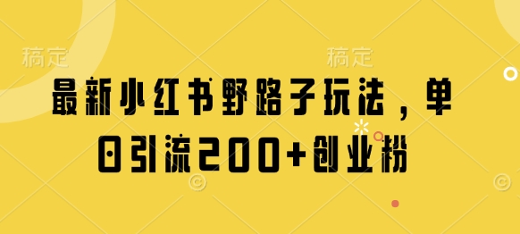最新小红书野路子玩法，单日引流200+创业粉-温暖资源库