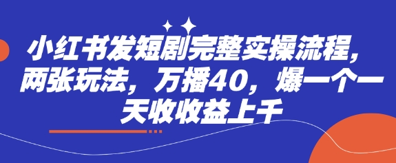 小红书发短剧完整实操流程，两张玩法，万播40，爆一个一天收收益上千-温暖资源库