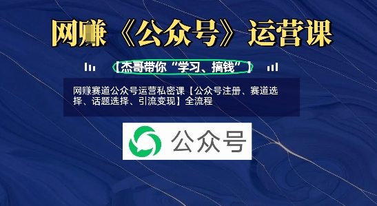 网创赛道公众号运营私密课【公众号注册、赛道选择、话题选择、引流变现】全流程-温暖资源库