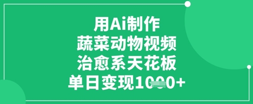 用Ai制作蔬菜动物视频，治愈系天花板，单日变现1k-温暖资源库