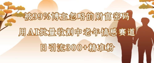 被99%博主忽略的财富密码：用AI批量收割中老年情感赛道，日引流300+精准粉-温暖资源库