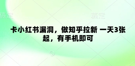卡小红书漏洞，做知乎拉新 一天3张起，有手机即可-温暖资源库