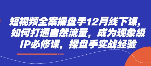 短视频全案操盘手12月线下课，如何打通自然流量，成为现象级IP必修课，操盘手实战经验-温暖资源库