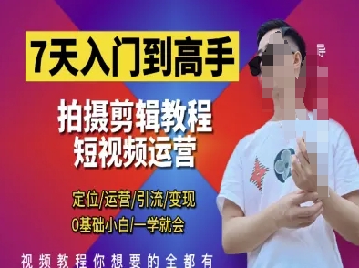 7天入门到高手，短视频剪辑运营高手课，定位 运营 引|流 变现，0基础小白一学就会-温暖资源库