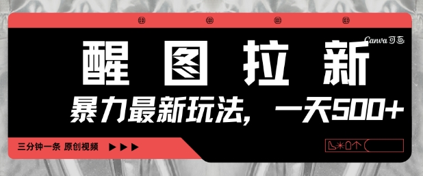 醒图拉新，暴力新玩法，光用手机三分钟制作一条视频，一天轻松5张-温暖资源库