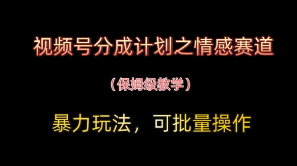 视频号分成计划之情感赛道暴力玩法，可批量操作，保姆级教学-温暖资源库