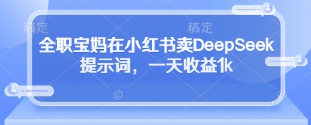 全职宝妈在小红书卖DeepSeek提示词，一天收益1k-温暖资源库
