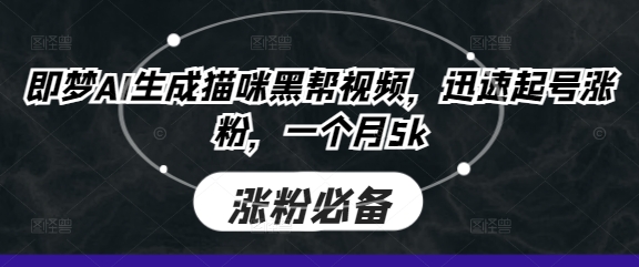 即梦AI生成猫咪黑帮视频，迅速起号涨粉，一个月5k-温暖资源库