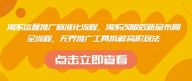 淘系运营推广标准化流程，​淘系改版后新品布局全流程，无界推广工具拆解高阶玩法-温暖资源库