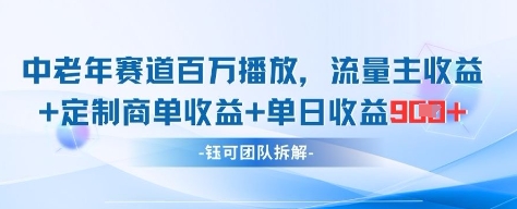 中老年赛道百万播放+流量主收益+定制收益，单日收益9张-温暖资源库