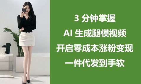 3分钟掌握AI生成腿模视频，开启零成本涨粉变现，一件代发到手软-温暖资源库