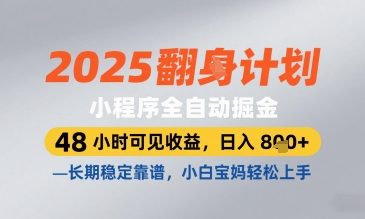 2025小程序全自动掘金，48 小时可见收益，日入8张，长期稳定靠谱，小白宝妈轻松上手【揭秘】-温暖资源库
