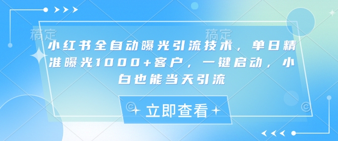 小红书全自动曝光引流技术，单日精准曝光1000+客户，一键启动，小白也能当天引流【揭秘】-温暖资源库
