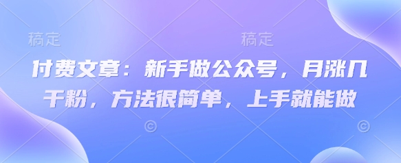 付费文章：新手做公众号，月涨几干粉，方法很简单，上手就能做-温暖资源库