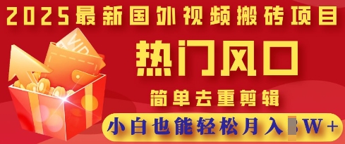 2025最新视频搬砖项目，热门风口，简单去重剪辑，小白也能轻松月入过W-温暖资源库