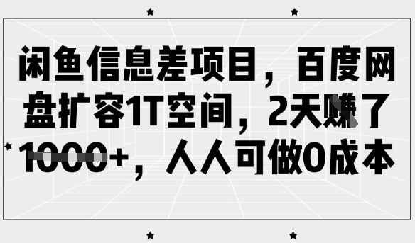 闲鱼信息差项目，百度网盘扩容1T空间，2天收益1k+，人人可做0成本-温暖资源库